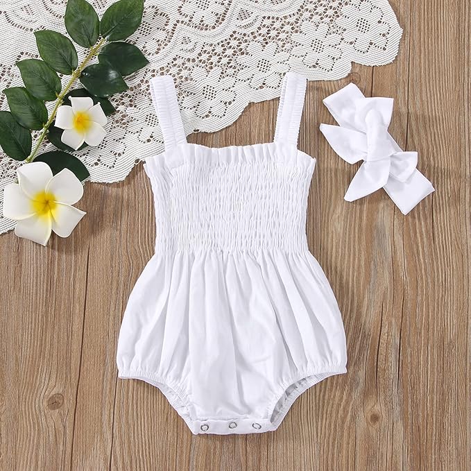 Newborn Baby Girl Bodysuit Sleeveless Halter Frill Romper One-piece Jumpsuit with Headband Summer Clothes Set