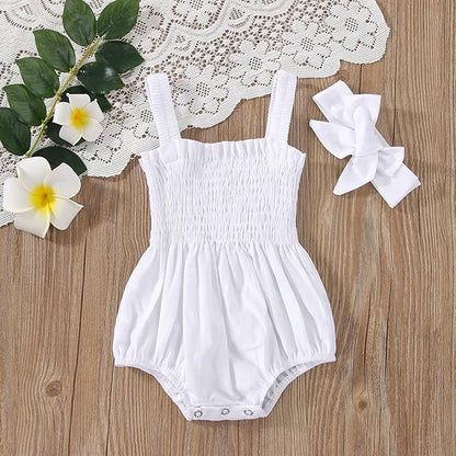 Newborn Baby Girl Bodysuit Sleeveless Halter Frill Romper One-piece Jumpsuit with Headband Summer Clothes Set