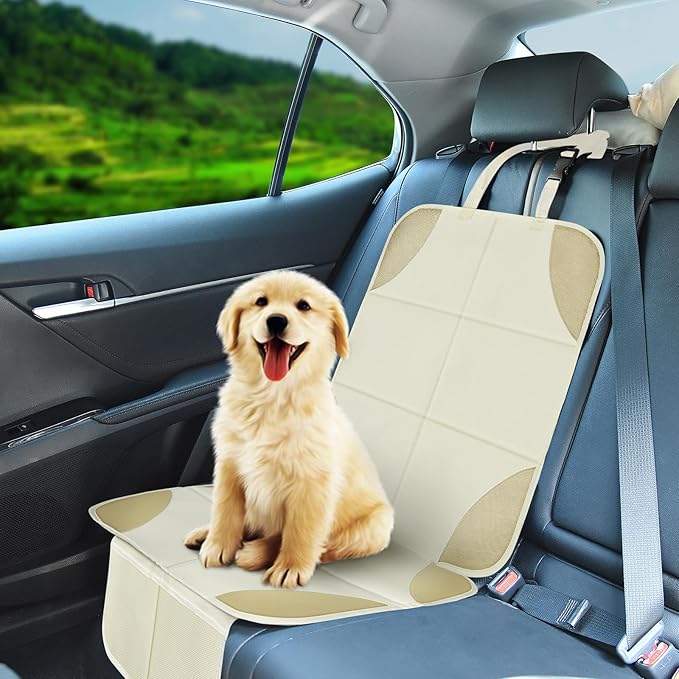 Musclez Baby Car Seat Protectors for Child Car Seat, Baby Car Seat Cover Waterproof 600D Fabric Padding Non-Slip Backing 2 Mesh Pockets, Carseat Protector for Travel Vehicles Baby Pets (White-2pcs)