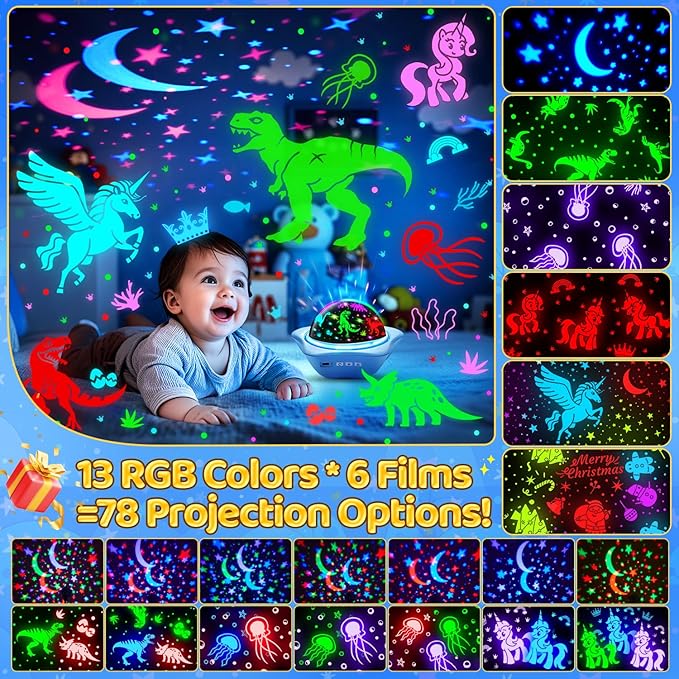 One Fire Night Light for Kids Gifts, 6 Films+78 Lighting Modes Ceiling Star Projector,Rechargeable Night Light Projector,360°Rotion Star Lights for Bedroom Decor,Sensory Toys for Kids Valentines Gifts