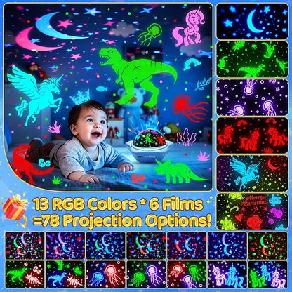 One Fire Night Light for Kids Gifts, 6 Films+78 Lighting Modes Ceiling Star Projector,Rechargeable Night Light Projector,360°Rotion Star Lights for Bedroom Decor,Sensory Toys for Kids Valentines Gifts