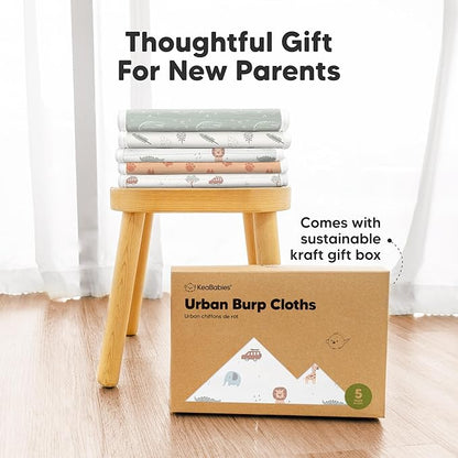 Organic Burp Cloths Baby Boy & Girl - 5-Pack Super Absorbent Cotton Burping Cloths for Babies, Soft & Plush Newborn Spit Up Rags, Infant Towels for Milk Spit Up, Unisex, Large 21" x 10" (Palms)