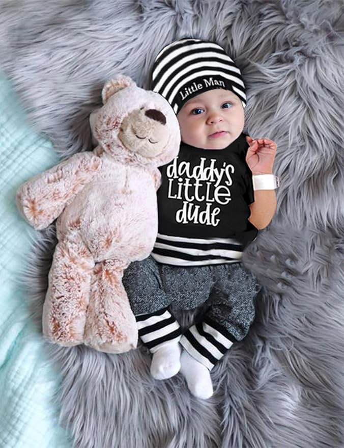 Fommy Newborn Baby Boy Clothes New to The Crew Letter Print Romper+ Pants+Hat 3PCS Outfit