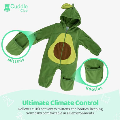 Cuddle Club Fleece Baby Bunting Bodysuit with Hood, Convertible Mittens & Booties, Car Seat Friendly, Soft & Warm, Easy Zip