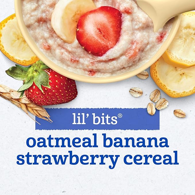 Gerber Stage 3 Baby Food, Oatmeal Banana Strawberry Cereal, Whole Grains, Iron, Baby Oatmeal Cereal, 6-Pack