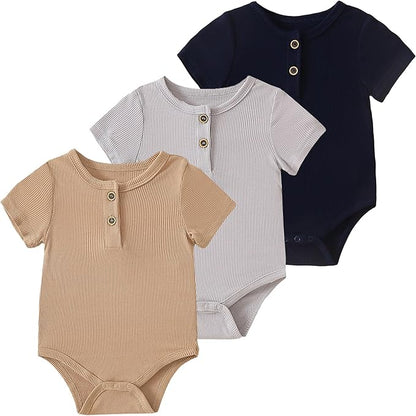 ROMPERINBOX Bamboo Onsies Baby Boy Short Sleeve 3 Pack Baby Bodysuit for Newborn Infant 0-24 Months, Viscose from Bamboo