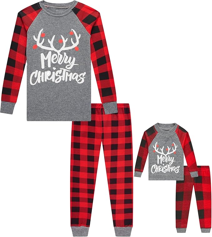 Babyroom Girls Matching Doll&Toddler 4 Piece Cotton Pajamas Toddler Christmas Sleepwear