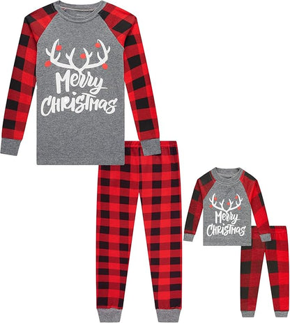 Babyroom Girls Matching Doll&Toddler 4 Piece Cotton Pajamas Toddler Christmas Sleepwear