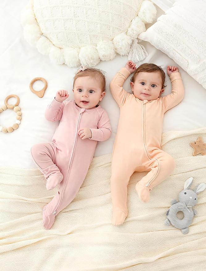 JunNeng Viscose from Bamboo Baby Sleeper,Newborn Footie Pajamas with 2 Way Zipper & Fold Over Mittens,0-12M