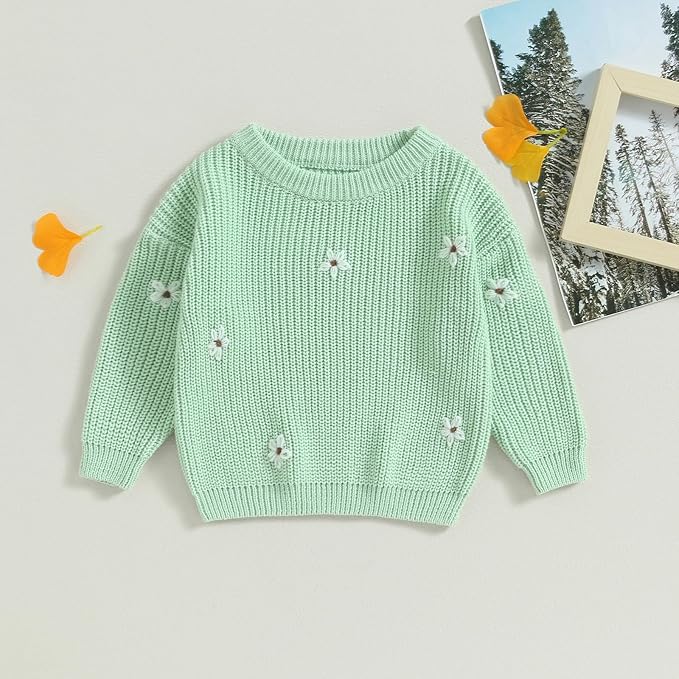 Mubineo Baby Girl Winter Clothes Cute Flower Sweater Crewneck Pullover Long Sleeve Knit Newborn Infant Sweaters