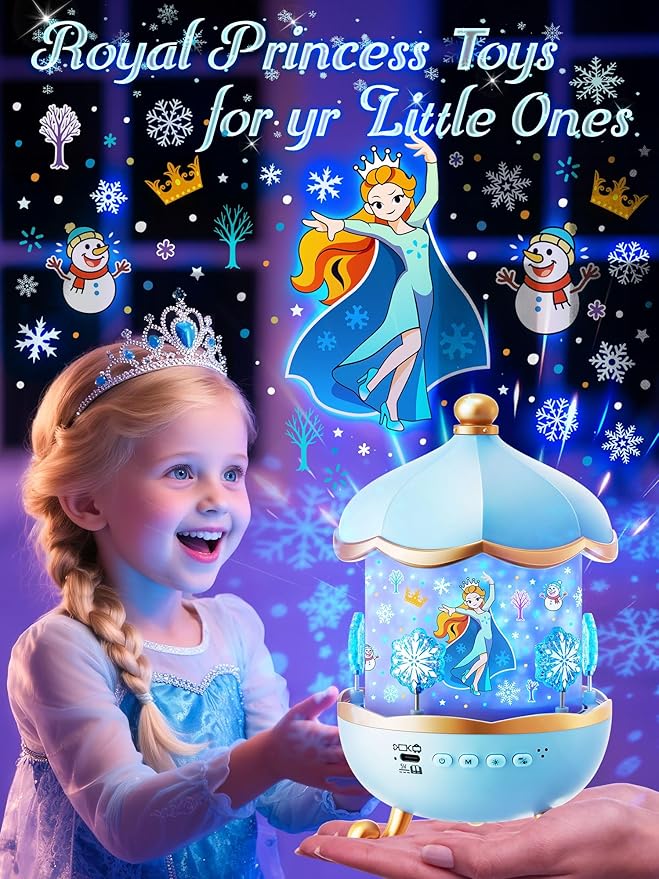 Frozen Toys, 15 Music+16 Films+315 Colors Night Light for Kids, 360°+Remote+Cordless Star Projector for Kids Night Light Projector, Princess Toys for Girls Room Decor, Christmas Gifts Frozen Gifts