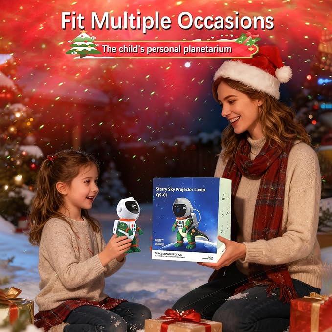 Galaxy Star Projection Night Light, Dinosaur Astronaut Space Projector with Timer, Remote Control, 8 Lighting Modes, Green Nebula Effects for Kids Room Ceiling Decor(Green)