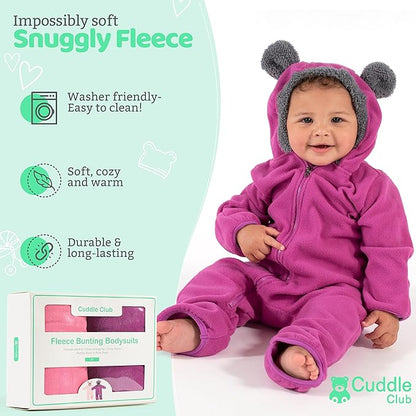 Cuddle Club Fleece Baby Bunting Bodysuit with Hood, Convertible Mittens & Booties, Car Seat Friendly, Soft & Warm, Easy Zip
