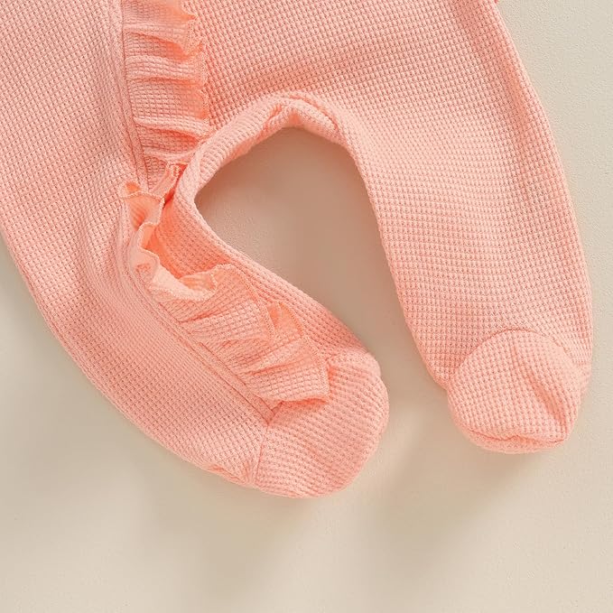 Newborn Baby Girl Fall Winter Outfits Clothes Knit Jumpsuit Ruffle Romper Newborn Coming Home Outfit for Baby Girl