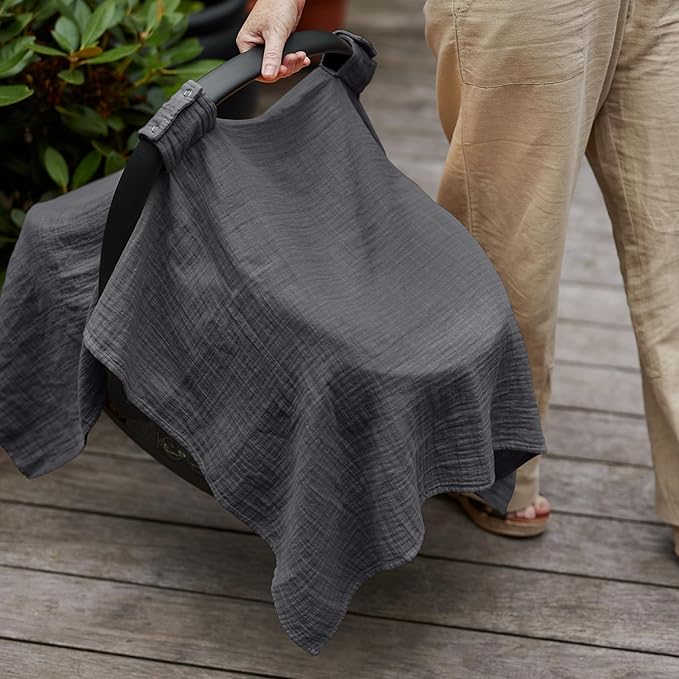 Car Seat Cover Baby - Organic Cotton - Carseat Covers Baby - Carseat Cover - Car Seat Canopy - Carseat Canopy - 100% Muslin Cotton, 43" x 32" (Soft Grey)