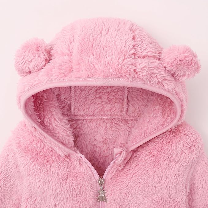 Baby Toddler Boys Girls Fleece Jacket with Hood Zip Up Cute Bear Coats for Infant Boys Girls Fuzzy Jacket with Ear 1-5T