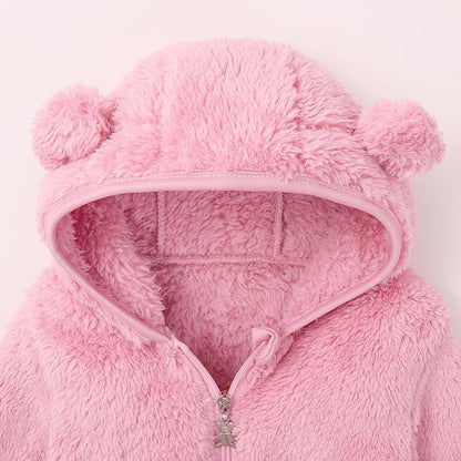 Baby Toddler Boys Girls Fleece Jacket with Hood Zip Up Cute Bear Coats for Infant Boys Girls Fuzzy Jacket with Ear 1-5T