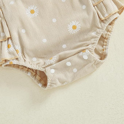 Thorn Tree Baby Girl Summer Clothes Newborn Outfit Ruffle Romper Infant Baby Dress Bow Headband Solid Cute Outfits Girls