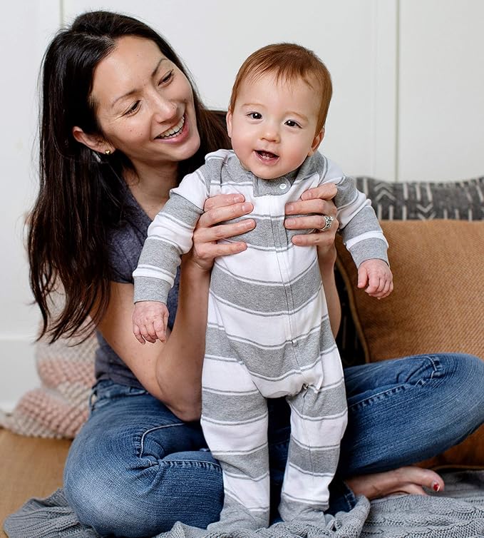 Burt's Bees Baby Boys Sleep and Play PJs, 100% Organic Cotton One-Piece Zip Front Romper Jumpsuit Pajamas