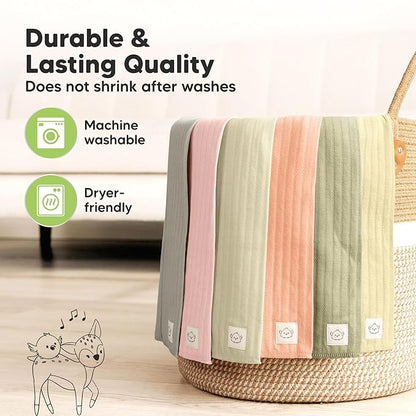 KeaBabies Organic Cotton Burp Cloths Baby Girl, Boy - 6-Pack Large Burping Clothes for Babies, Spit Up Rags, Super Soft & Absorbent Newborn Wash Towels, Gender Neutral, Non-Shrink (Stria, Embrace)