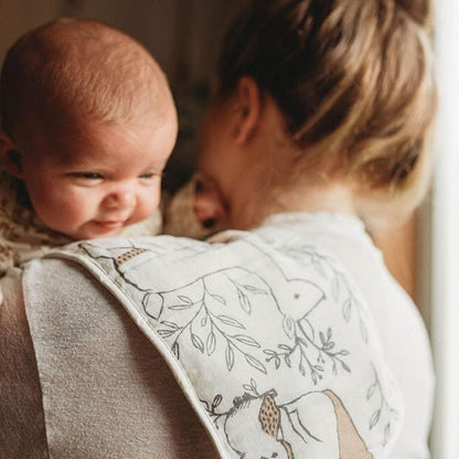 Crane Baby Muslin Burp Cloths Set, Woodland Animals, Gender Neutral Baby Gift, Absorbent Cotton Terry Backing, Machine Washable, 7" X 20"