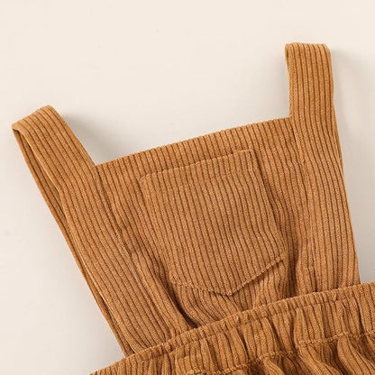 Tiny Cutey Newborn Baby Girl Clothes Bell Sleeve Romper and Corduroy Overalls Shorts Infant Girl Fall Outfits