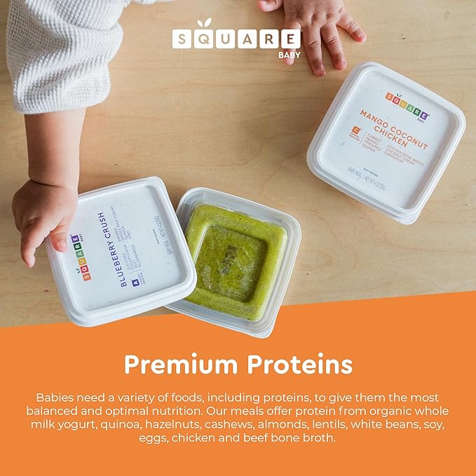 Square Baby Organic Baby Food Purees | Stage 1-3 Variety Pack | Fresh & Dietitian-Designed Veggie-Forward, Balanced Meals | Low Sugar. No Added Sugar | Allergen Intro Options (14 Pack, 4oz)