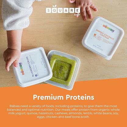 Square Baby Organic Baby Food Purees | Stage 1-3 Variety Pack | Fresh & Dietitian-Designed Veggie-Forward, Balanced Meals | Low Sugar. No Added Sugar | Allergen Intro Options (14 Pack, 4oz)