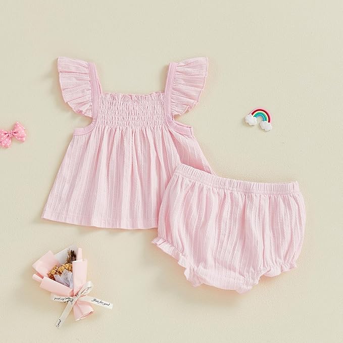 Mubineo Baby Girl Summer Clothes Cute Ruffle Tops Dress Shorts Outfits Set Infant Toddler Shrit Bloomers Princess Outfit