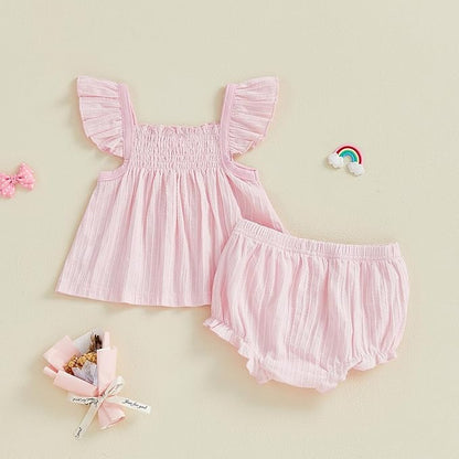 Mubineo Baby Girl Summer Clothes Cute Ruffle Tops Dress Shorts Outfits Set Infant Toddler Shrit Bloomers Princess Outfit