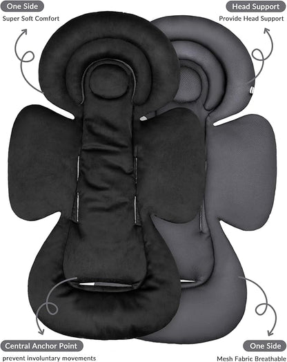 Infant Car Seat Insert with Removable Cushion for Preemie to Toddler, Reversible Newborn Carseat Insert for Baby Head Body Support, Fits for Stroller, Baby Swing, Bouncer (Pure Black)