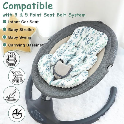 DILIMI Infant Car Seat Insert, Baby Car Seat Head Support with 2 Strap Paddings, Soft Newborn Car Seat Cushion for Stroller, Swing, Bouncers, Green Leaf