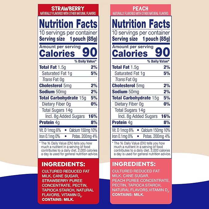 GoGo squeeZ YogurtZ Variety Pack, Strawberry & Peach, 3 oz (Pack of 20), Kids Snacks Made with Real Yogurt and Fruit, No Fridge Needed, Gluten Free, Nut Free, Recloseable Cap, BPA Free Pouches