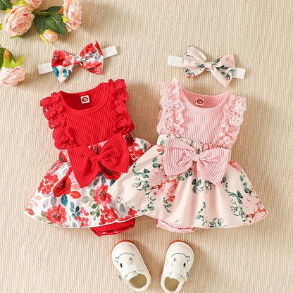 Baby Girl Clothes Newborn Romper Dress Infant Lace Ruffle Sleeveless Summer Outfits with Headband 0-12 Months