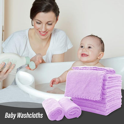 Sunny zzzZZ Ultra Soft 24 Pack Baby Washcloths - 10x10 Inches - Coral Fleece Extra Absorbent Wash Clothes for Babies, Infants and Toddlers - Sensitive Skin and Newborn - Ideal Baby - Violet Purple