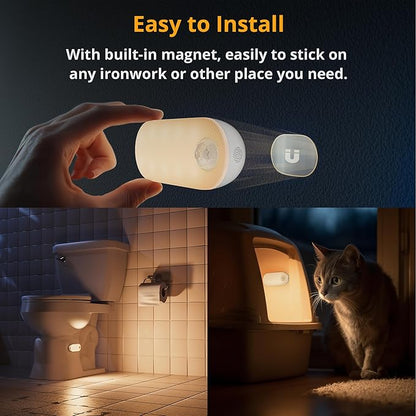 Lyridz Rechargeable Night Light with Motion Sensor, 1500mAh Battery Operated Nightlights, Stick-on LED Closet Light, 1-80LM Dimmable Brightness for Bathroom, Kitchen, Stairs, Hallway, 3 Packs