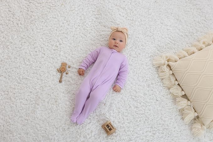 GUISBY Footed Long Sleeve Baby Pajamas with Zipper Cotton Infant Sleepwear