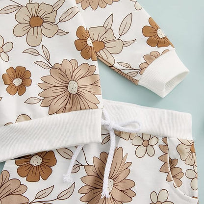 3Pcs Baby Girl Outfits Daisy Sweatshirt + Pants + Headband Infant Fall Winter Clothes