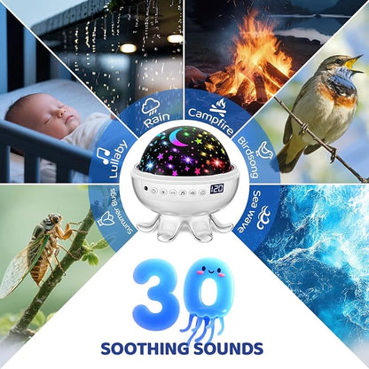 Baby Sound Machine for Kids Night Light Projector with Star, 30 Soothing Sounds White Noise Machine for Sleeping, 31 Color | 4 Films Baby Sleep Trainer, Remote+Timer+3 Brightness Night Light for Kids