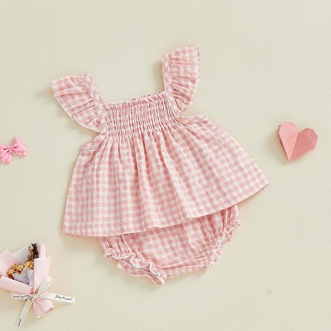 Mubineo Baby Girl Summer Clothes Cute Ruffle Tops Dress Shorts Outfits Set Infant Toddler Shrit Bloomers Princess Outfit