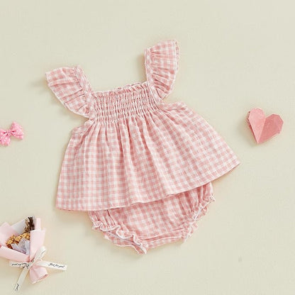 Mubineo Baby Girl Summer Clothes Cute Ruffle Tops Dress Shorts Outfits Set Infant Toddler Shrit Bloomers Princess Outfit