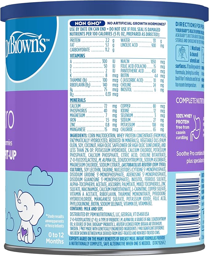 Good Start | Dr. Brown's Soothe Pro, Baby Formula Powder, for Sensitive Tummies, Gas, Fussiness and Spit-Up, Infant Formula with Probiotics, DHA, Non-GMO, 12 Ounces