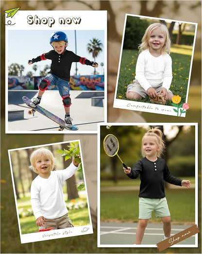 4 Pack Boys' Long Sleeve Shirts Girls' Henley Tees Toddler Baby Knit Casual Tops Kids Fall Clothes Unisex