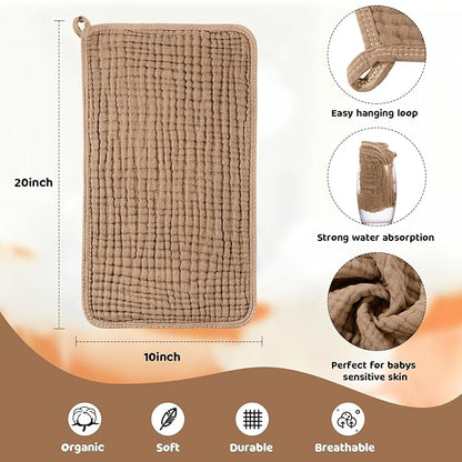 Tallew 8 Pack Baby Bibs and Muslin Burps for Baby Boy Girl Drooling and Teething 20" x 10" Burp Cloths Absorbent Rag Soft Cotton Bibs for Newborn Toddler Infant 0-24 Month Essentials(Brown Series)