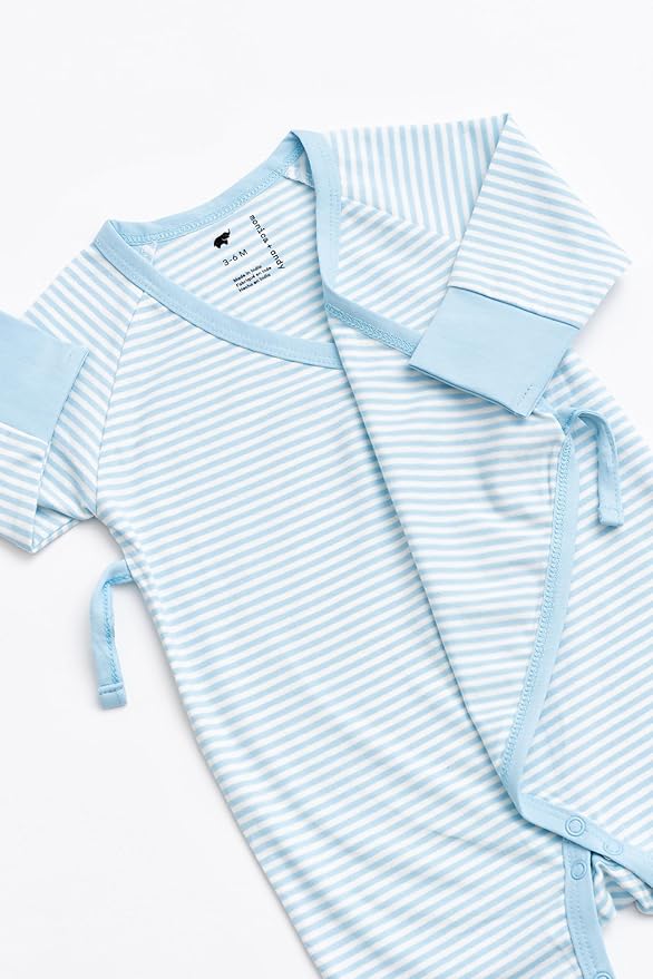 monica + andy Kimono Tie Long Sleeve One Piece, 100% Organic Baby Clothes for Girls & Boys, Preemie, Newborn & Infant