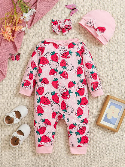 Newborn Baby Girl Clothes Infant Floral Print One-Piece Romper+Jumpsuit+Bodysuit+Hat+Headband