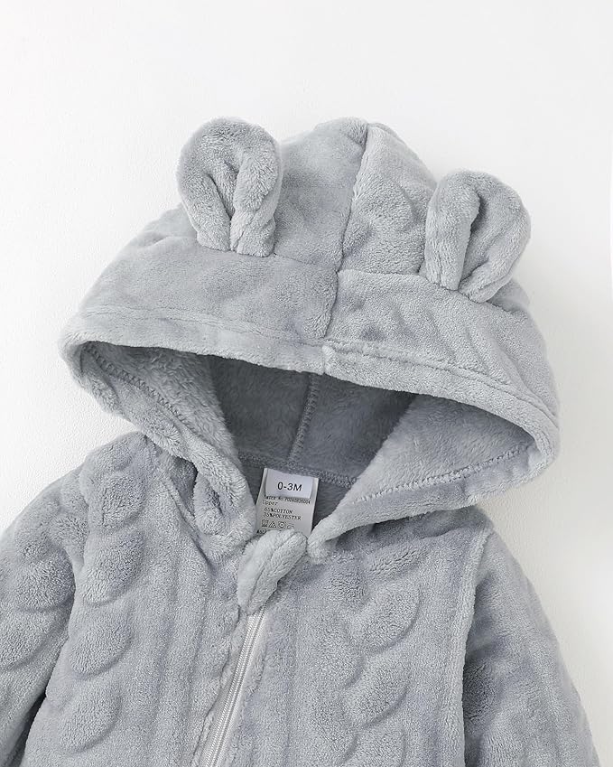 Saeaby Newborn Baby Girl Boy Clothes Fall Winter Infant Long Sleeve Fleece Jumpsuit Romper Hooded Baby Snowsuit Bear Outfit