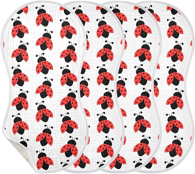 vvfelixl Muslin Burp Cloths Cute Ladybug Pattern Baby Washcloths for Baby Girl Boys 2 Pack White