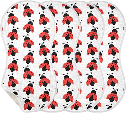vvfelixl Muslin Burp Cloths Cute Ladybug Pattern Baby Washcloths for Baby Girl Boys 2 Pack White