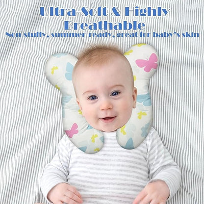 Baby Head Support Pillow for Newborn Toddler, Baby Neck Pillow Upgraded Comfortable Sleep Cushion for Car Plane Stroller Pushchair - Butterfly